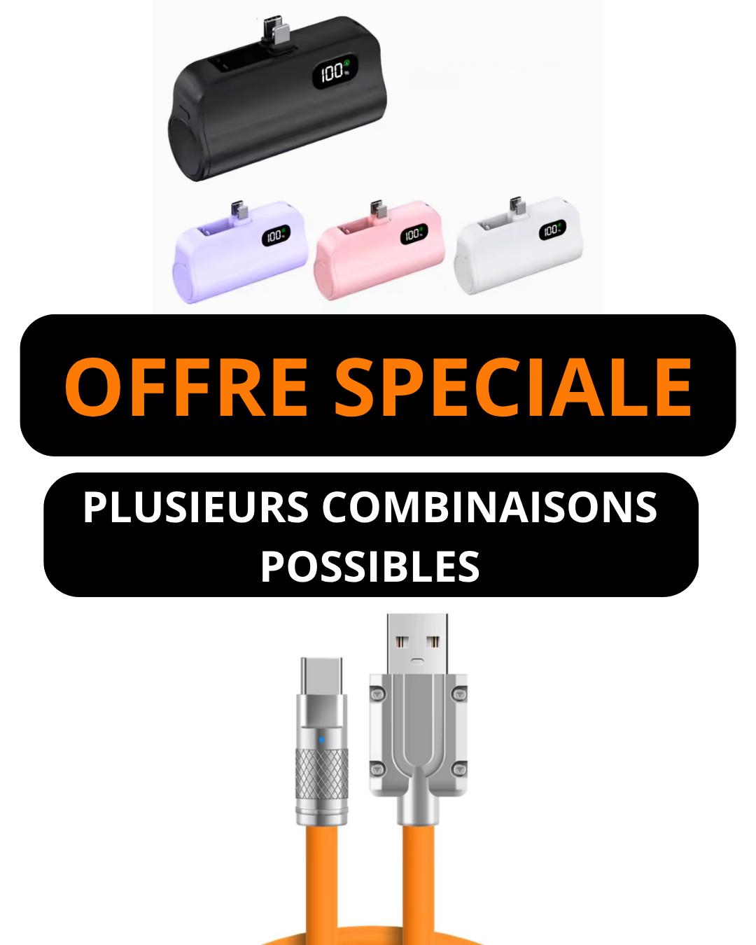 BATTERIE EXTERNE 2-EN-1 + CABLE USB-A / USB-C