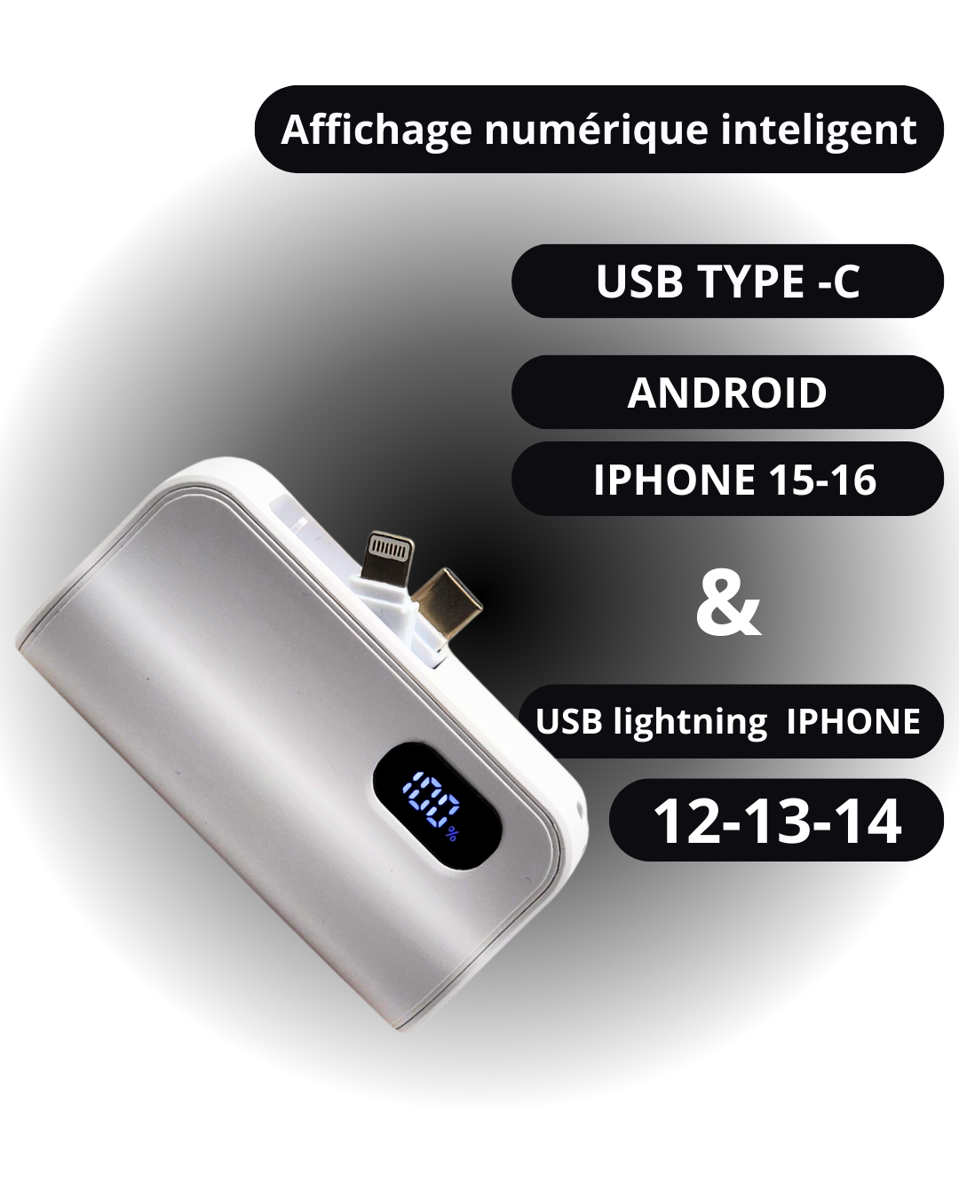 BATTERIE EXTERNE 2-EN-1 + CABLE USB-A / USB-C